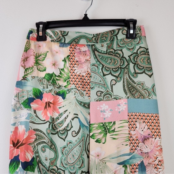 ZARA WOMAN cropped wide leg printed Paisley pants Size S - Picture 2 of 4